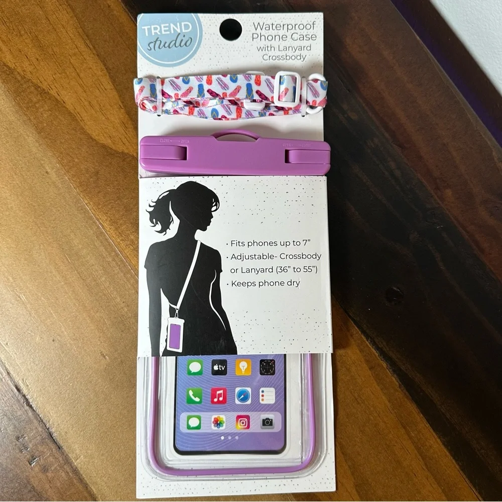 Trend Studio Waterproof Phone Case Crossbody Lanyard Fits Phones Up To 7 Pink
